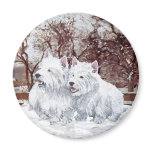 Two Westies in Wintertime magnets