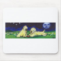 Two wheatens under the moon mousepads