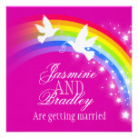 Two white doves rainbow wedding square invite invitations