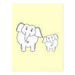 Two White Elephants on Cream. Cartoon. Post Cards