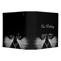 Two White Peacocks and Heart Monogram 3 Ring Binders