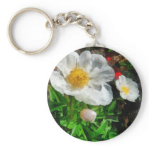 Two White Poppies keychains