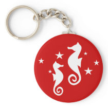 Two White Seahorses Key Chain
