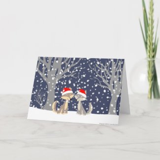 Two wolves in winter Christmas greeting card card