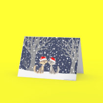 Two wolves in winter Christmas greeting card