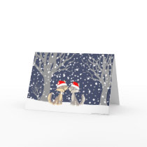 Two wolves in winter Christmas greeting card