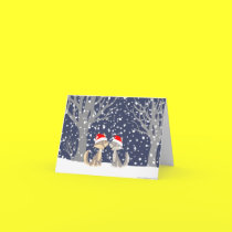 Two wolves in winter Christmas notecard