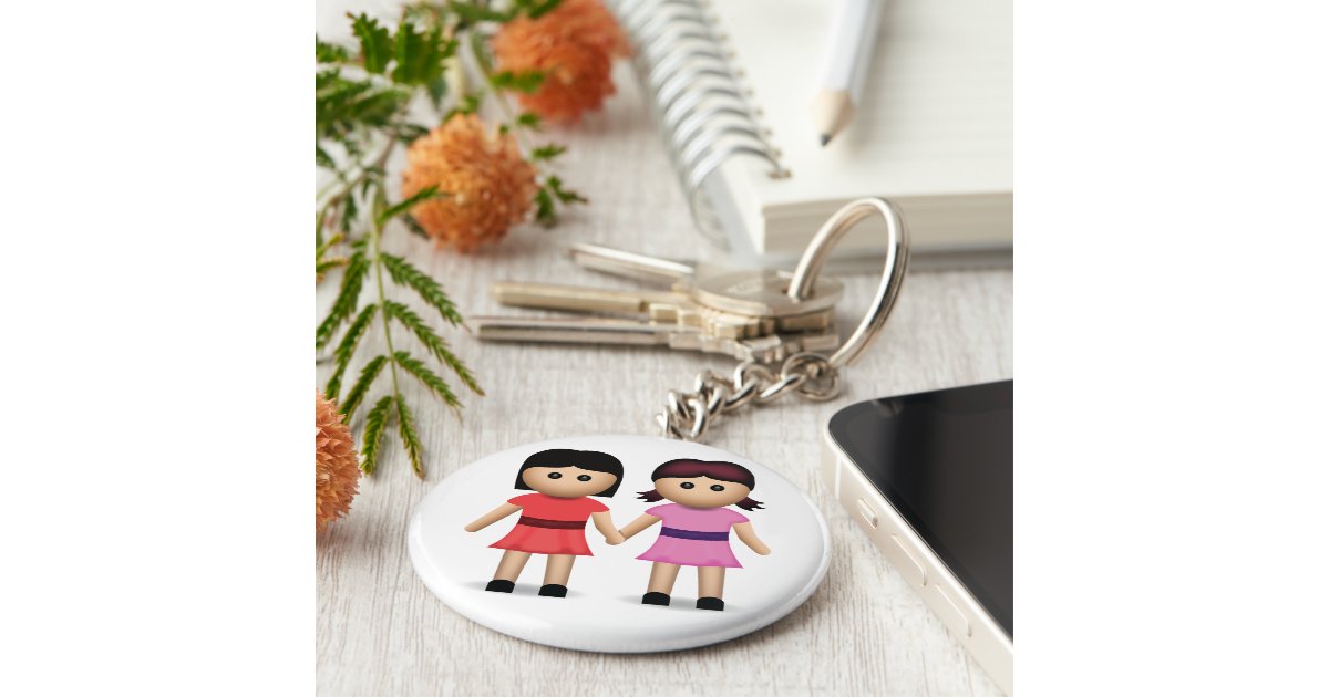 Two Women Holding Hands Emoji Basic Round Button Keychain ...