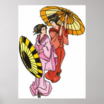 Two Women With Umbrellas Posters