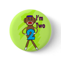 Two yeart Old Kids Birthday--Sock Monkey Design buttons