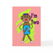 Two yeart Old Kids Birthday--Sock Monkey Design Card