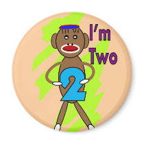 Two yeart Old Kids Birthday--Sock Monkey Design magnets