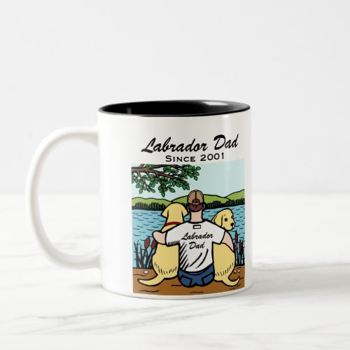 Two Yellow Labradors and Dad Two-Tone Coffee Mug