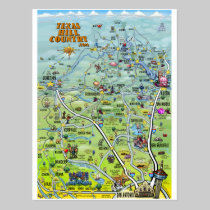 TX Hill Country Cartoon Map Postcard postcards