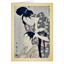 Tying hair by Kitagawa, Utamaro Ukiyoe Greeting Cards