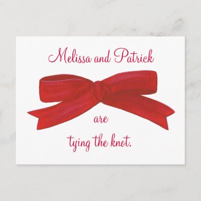 Painting of a pretty bow in red printed on wedding invitation postcards