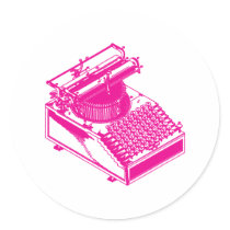 Type Writing Machine - Magenta Writer typewriter Round Stickers