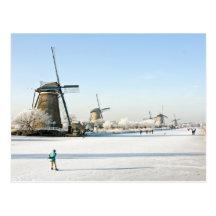 Typically dutch ice skating  at Kinderdijk Holland Postcard