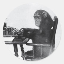 Typing Monkey Round Stickers