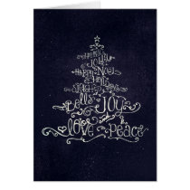 Typographic Christmas Tree Black & White Card cards