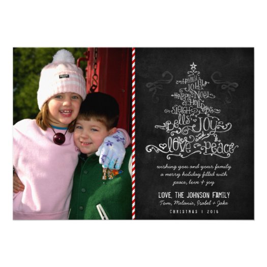 Typographic Christmas Tree Chalkboard Photo Card