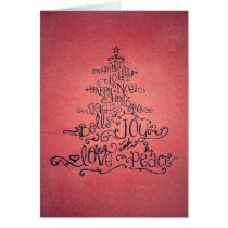 Typographic Christmas Tree Cranberry Pink Card cards