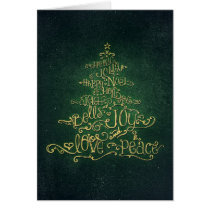 Typographic Green & Gold Christmas Tree Card cards
