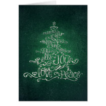 Typographic Green & Silver Christmas Tree Card cards
