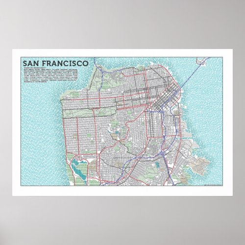 Typographic Map of San Francisco Poster print