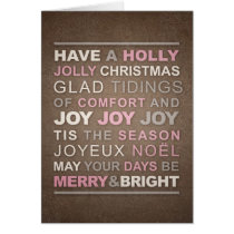 Typographic Pink & Brown Textured Christmas cards