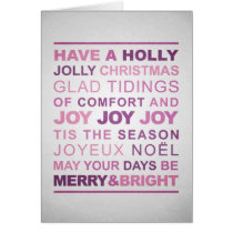 Typographic Pink, Purple & Silver Christmas cards