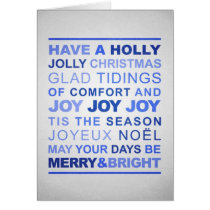 Typographic Silver & Blue Christmas cards
