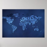 Typographic World Map (Night) Poster