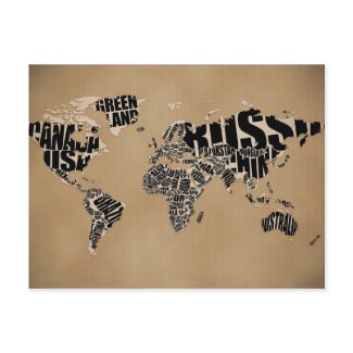 Typographic World Map postcard