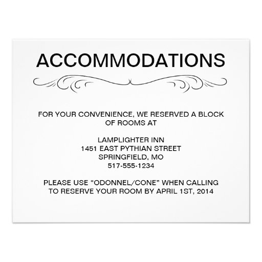 TYPOGRAPHY ACCOMMODATIONS/DIRECTIONS CARD