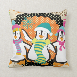 Typography and Penguins Christmas Holiday Pillow