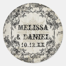 Typography Style Engravers Fonts Swirl Flourishes Round Sticker