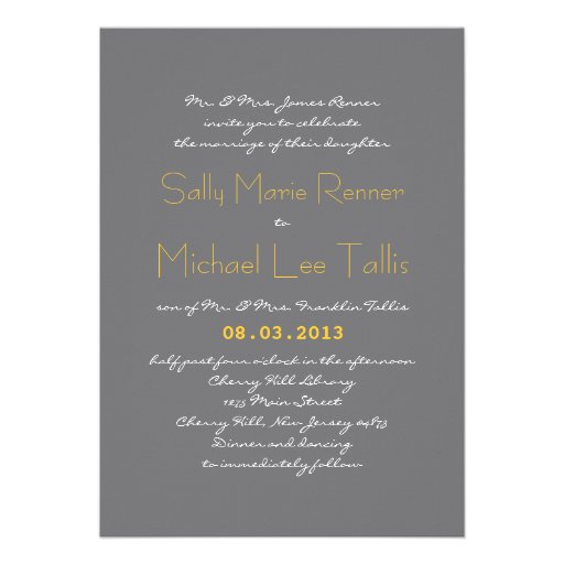 Typography Wedding Invitation in Gray and Yellow