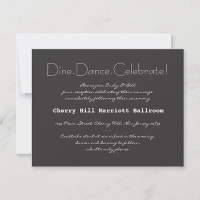 Typography Wedding Invitation Reception Card by LetterBoxInk