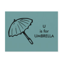 "U" is for Umbrella Alphabet Flashcard postcards by Regella "U" is for Umbrella Alphabet Flashcard postcards