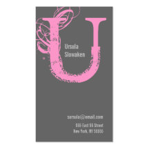U Letter Alphabet Business Card Pink Grey