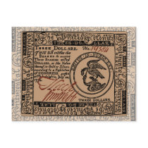 U.S. Three Dollar Bill - Postcard