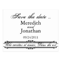 Ubi Caritas et Amor Wedding Save the Date Template postcards