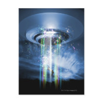 UFO hovering above Earth while abducting humans. Postcards