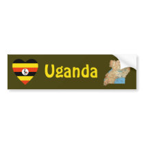 Uganda Flag Heart + Map Bumper Sticker