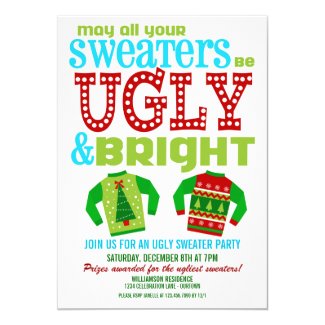 Ugly and Bright Christmas Sweaters Party Custom Invitations
