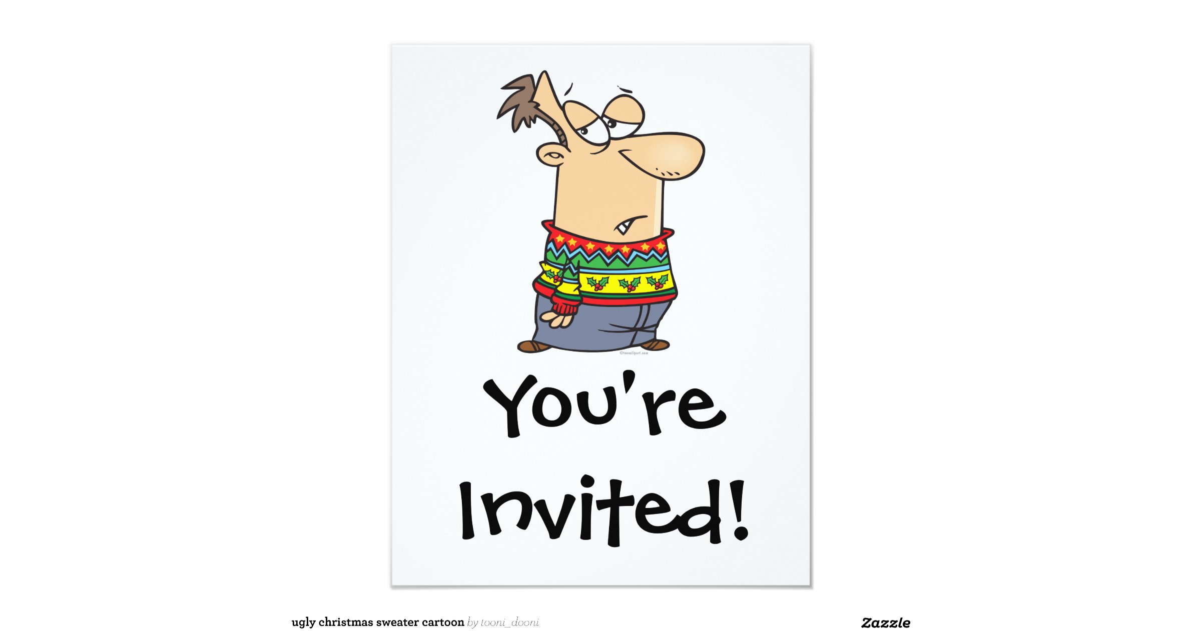 ugly christmas sweater cartoon 4.25x5.5 paper invitation card | Zazzle