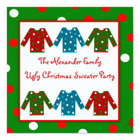 Ugly Christmas Sweater Party Red Green Polka Dots 5.25x5.25 Square Paper Invitation Card