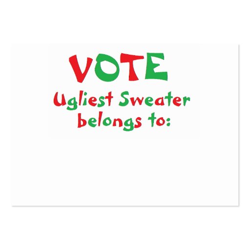 "Ugly Christmas Sweater Party" Voting Cards Business Card Templates (front side)