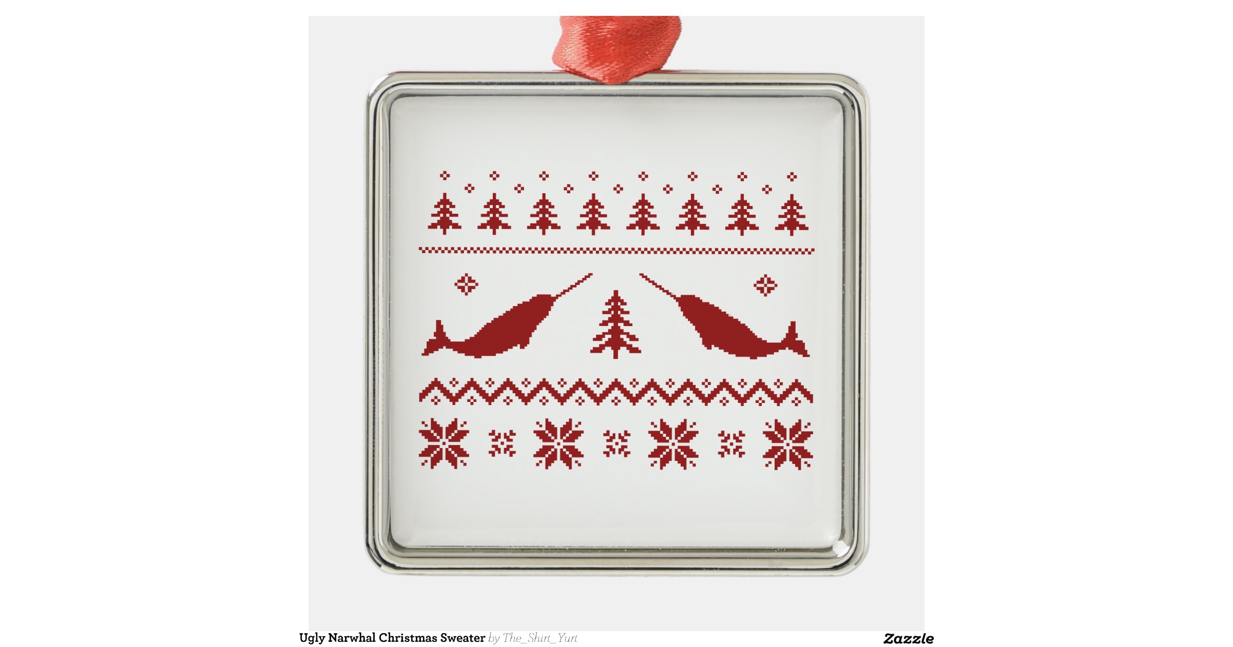 ugly narwhal christmas sweater square metal christmas narwhal christmas ornament